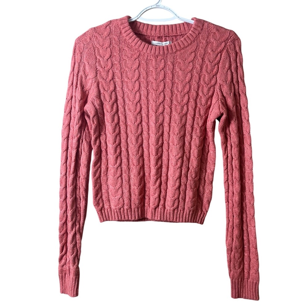 American Eagle Coral Pink Cable Knit Sweater XS Preppy Coastal Grandma New NWT